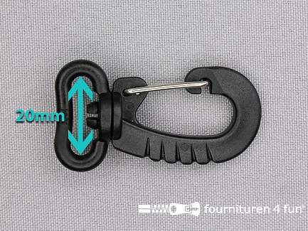 Kunststof musketon - metalen clip - 20mm zwart
