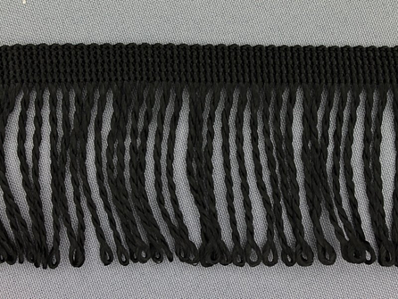 Kaart 25 meter nylon franje 60mm zwart