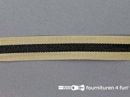 Ripsband met strepen 20mm beige - zwart