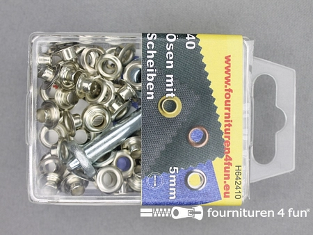 Grootverpakking - 5 doosjes ringen en schijven - 5mm - zilver - 40 stuks