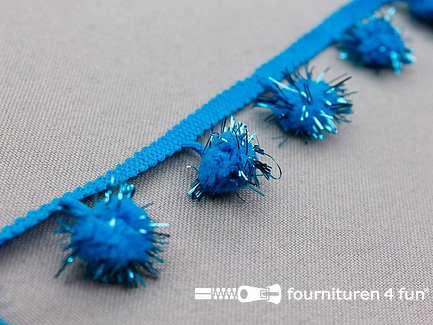 COUPON 4 meter Bolletjesband met lurex 25mm aqua blauw