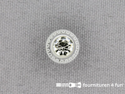 Design knoop 11mm - met strass steentje - transparant wit