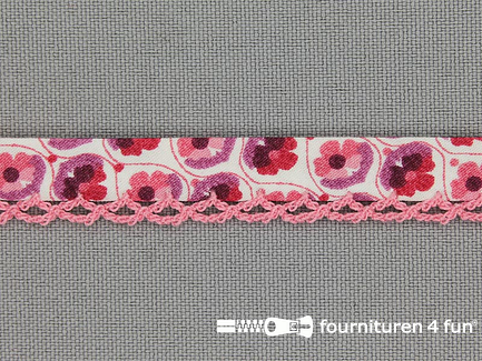 Deco biasband print 12mm bloemen roze paars