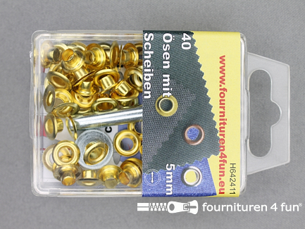 Grootverpakking - 5 doosjes ringen en schijven - 5mm - goud - 40 stuks