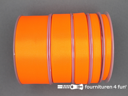 Rol 25 meter satijn lint 9mm neon oranje