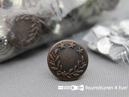Jeansknopen - 17mm - oud koper- lauwerkrans - 100 stuks
