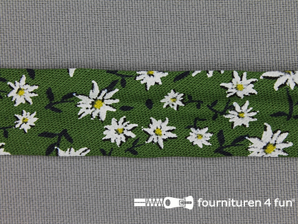 Print biasband bloemen groen