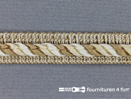 COUPON 18,85 meter Meubel - paspelband multicolor 12mm beige - ecru