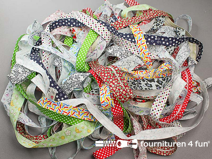 RESTPARTIJ circa 30 meter print biasband - 18mm - meerdere kleuren