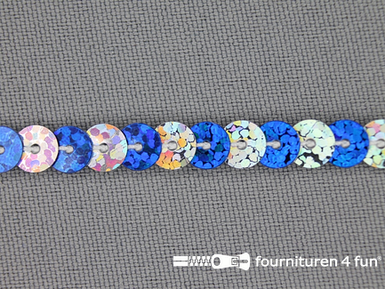 COUPON 20 meter Pailletten band 6mm hologram zilver - kobalt blauw