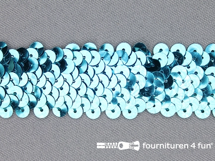 COUPON 4 meter Elastische pailletten band 30mm aqua blauw