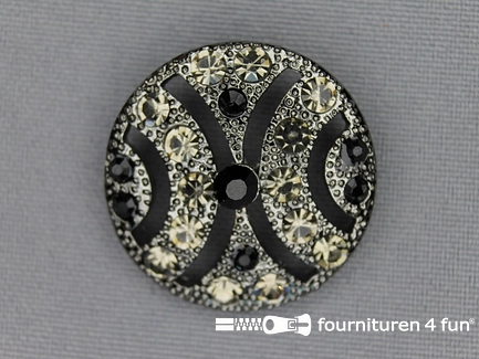 Design knoop 28mm strass zwart zilver