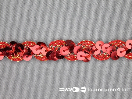COUPON 4,5 meter Pailletten band 14mm donker rood