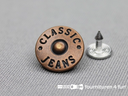 Jeansknopen - 16mm - oud koper - 8 stuks