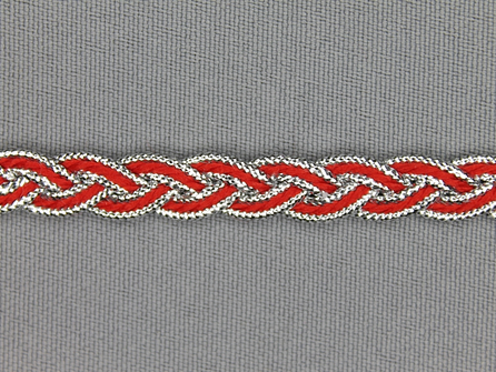 Gevlochten band 7mm rood - zilver