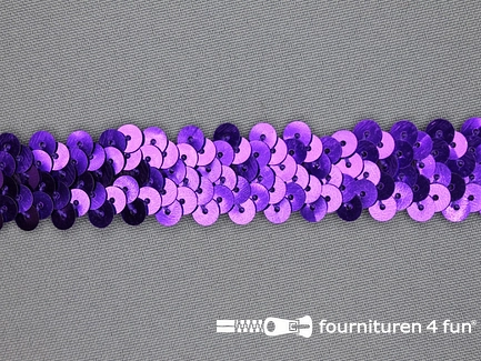 Kaart 20 meter elastische pailletten band 20mm paars