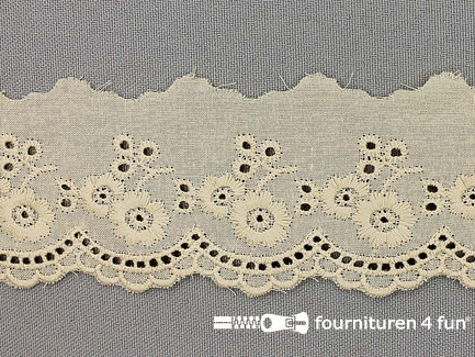 COUPON 6,4 meter (3 stukken, 2,6 + 2,3 + 1,5 meter) Broderie kant 45mm beige