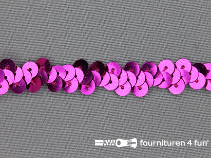 Elastische pailletten band 12mm fuchsia roze