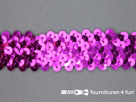 Elastische pailletten band 30mm fuchsia roze