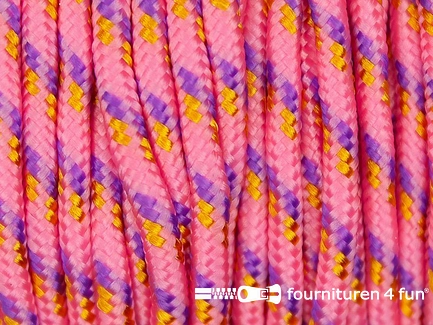 Multicolor koord 3mm roze - paars - oranje