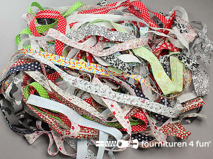 RESTPARTIJ circa 30 meter print biasband - 18mm - meerdere kleuren