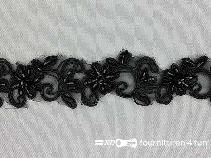 Brokaat band met kralen - 35mm - zwart