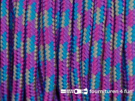 Multicolor koord 3mm paars - blauw - grijs