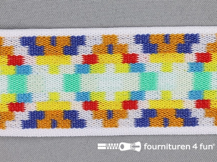 Elastiek multicolor - 50mm - wit blauw oranje
