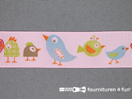 COUPON 4,9 meter Deco lint 27mm vogel - roze