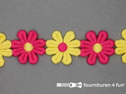 Bloemenkant 32mm fuchsia - geel