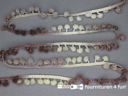 COUPON 5 meter Bolletjesband 13mm multicolor bruin - beige tinten