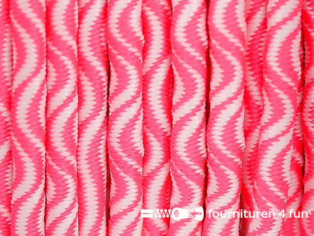 Elastisch koord 3mm wit - neon roze golfjes