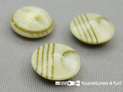 Kunststof design knoop - 20mm - ecru / goud