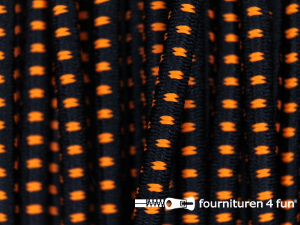 Elastisch koord 2,5mm zwart - neon oranje - blokjespatroon