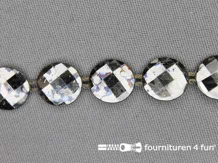 COUPON 2,8 meter Strass band 12mm rondjes zwart zilver