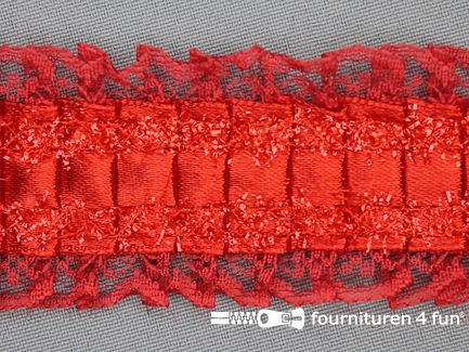 Plissé band 40mm kant rood