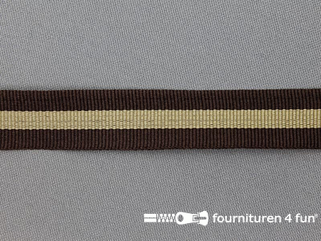 Ripsband met strepen 20mm bruin - beige