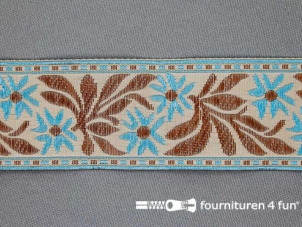 Folklore band 40mm aqua blauw - bruin