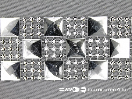 COUPON 4,6 meter Strass band 35mm vierkantjes - rondjes zilver