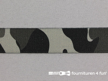 Elastiek met legerprint 25mm grijs - zwart