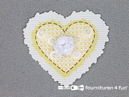 Decoratieve 3D applicatie - 41x38mm - hartje - licht geel
