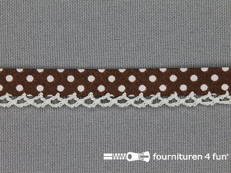 Deco biasband print 12mm stippen donker bruin