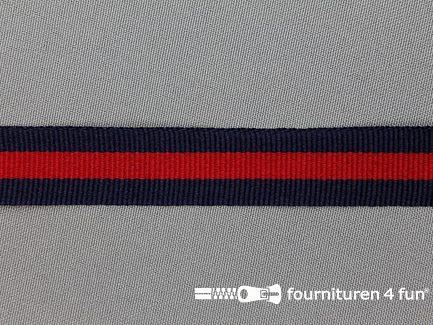 Ripsband met strepen 20mm Marine blauw - rood
