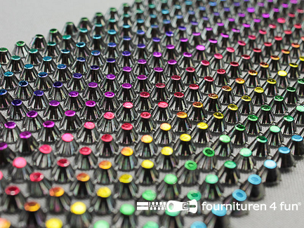 COUPON 1,9 meter Strass band 95mm spikes multicolor - zwart zilver