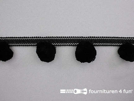 COUPON 0,85 meter Sierband met pompons - 50mm - zwart - grijs