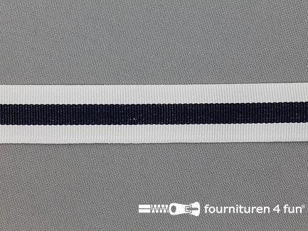 Ripsband met strepen 20mm off white - marine blauw