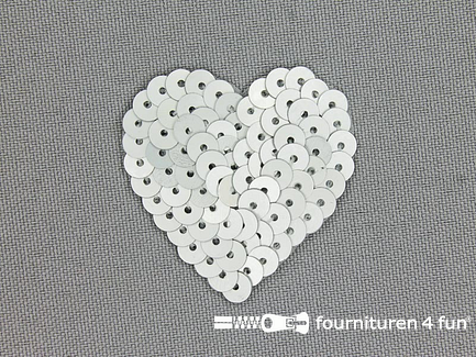 Pailletten applicatie hart 40x40mm zilver