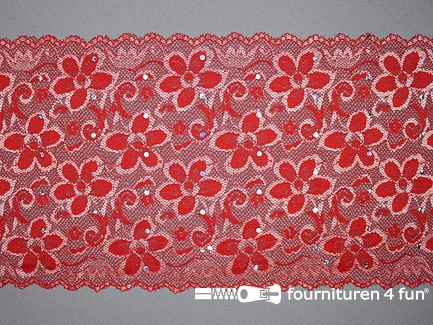 Elastisch kant met pailletten 185mm rood