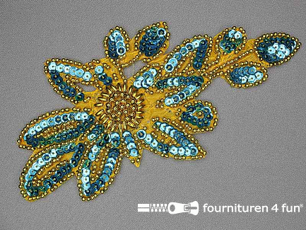 Pailletten applicatie 215x106mm aqua blauw - goud
