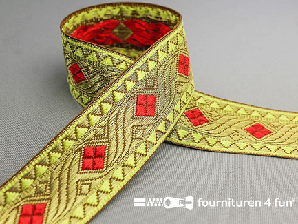 COUPON 9,8 meter (4 stukken, 3,8 + 2,6 + 1,5 + 1,9 meter) Sinterklaasband 32mm goud - rood